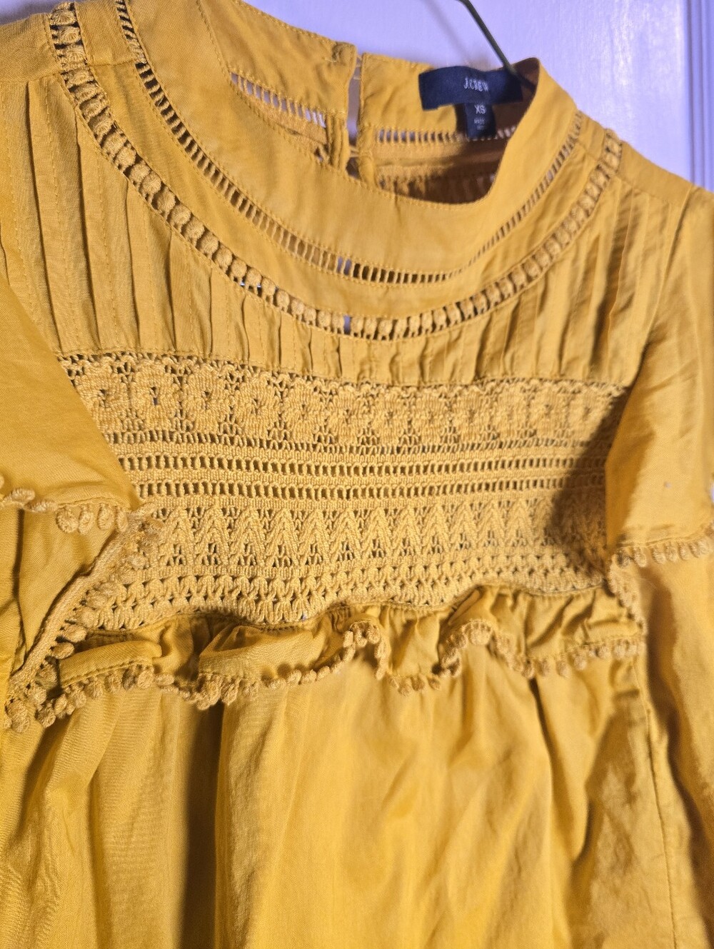 J. Crew Mustard Yellow Embroidered Flutter Sleeve Top Size XS - Picture 4 of 6